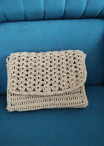 Bej Örgü Dantel Detaylı Kadın Çanta - Görsel 2