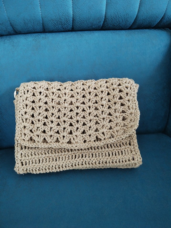 Bej Örgü Dantel Detaylı Kadın Çanta - Görsel 2