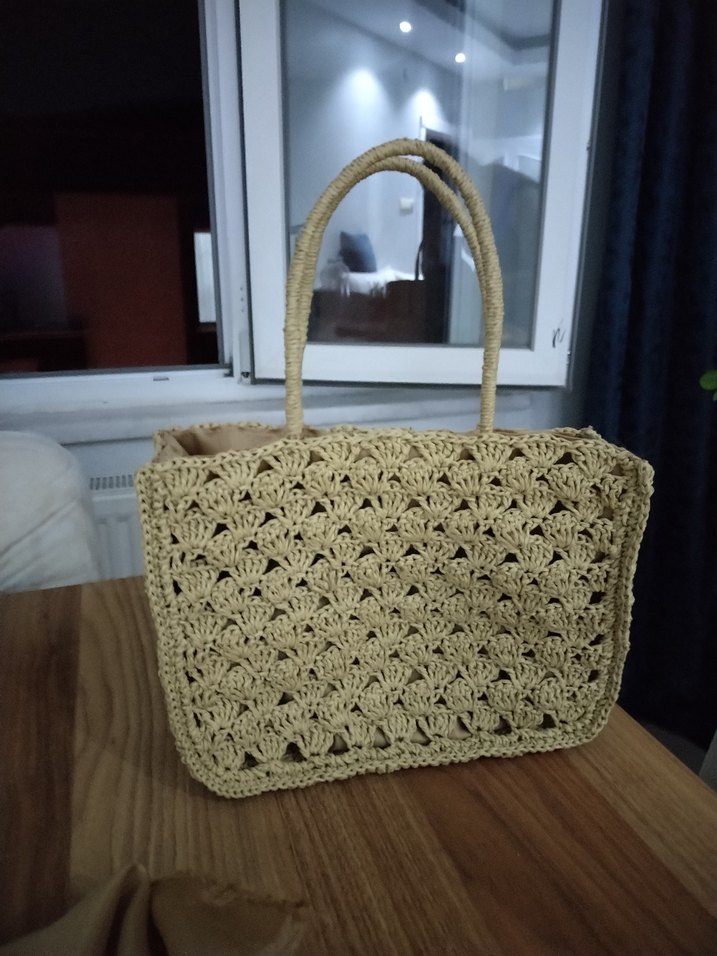 Bej Örgü Kadın Çanta Dantel Detaylı - Görsel 3