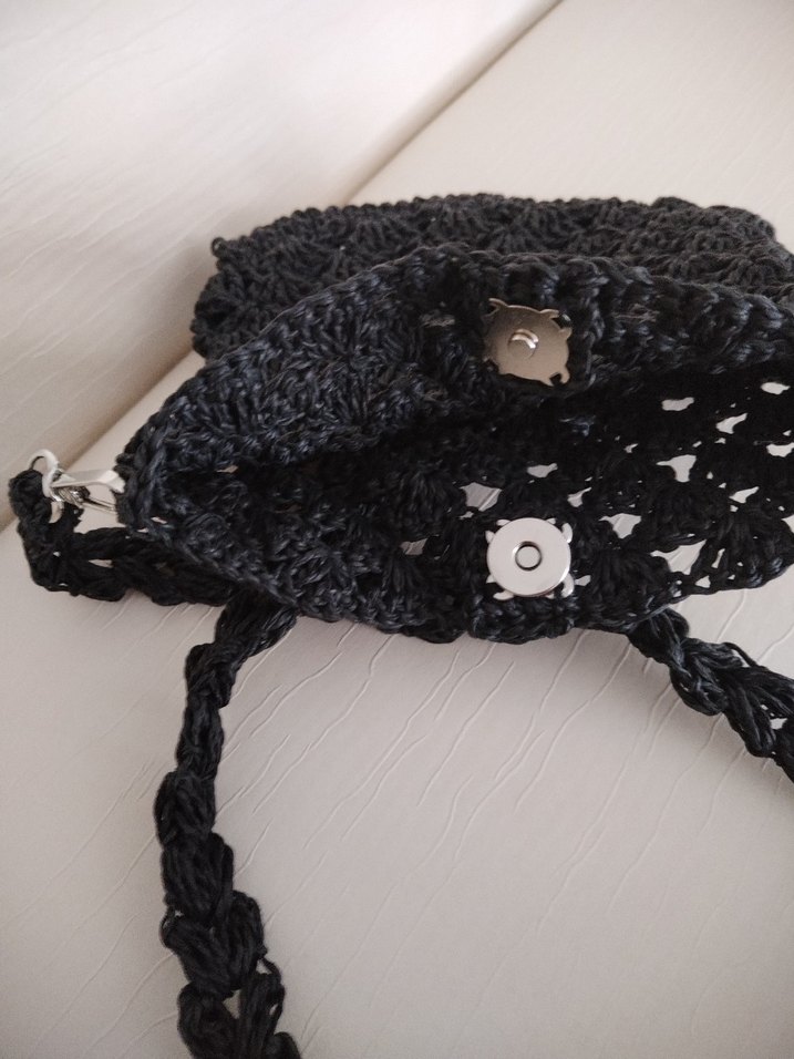 Siyah Dantelli Örgü Kadın Çapraz Çanta - Görsel 3