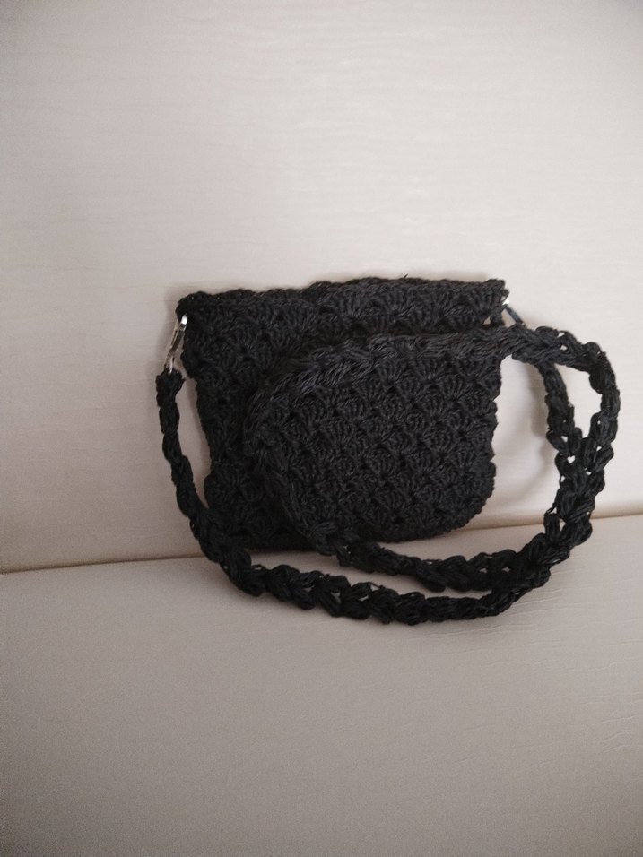 Siyah Dantelli Örgü Kadın Çapraz Çanta - Görsel 2