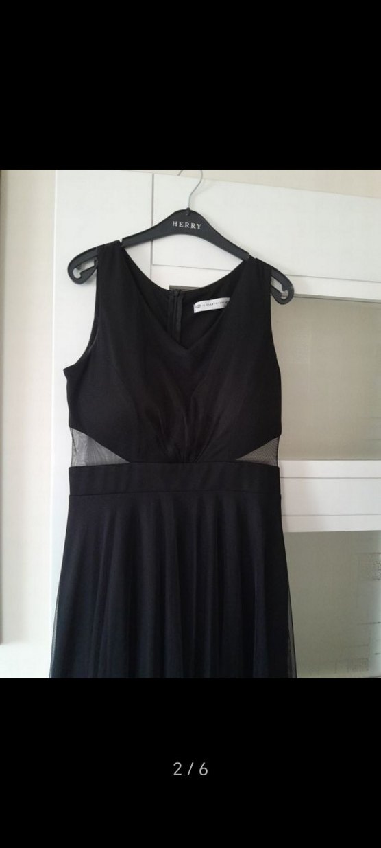 Siyah V Yakalı Uzun Sleevless Gotik Elbise - Görsel 2