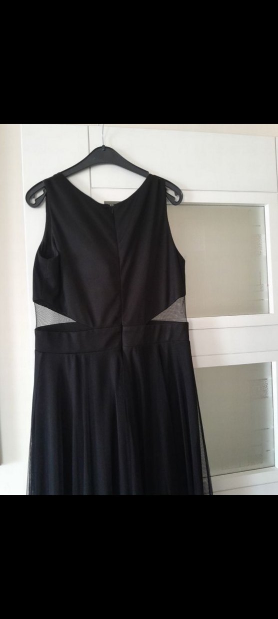 Siyah V Yakalı Uzun Sleevless Gotik Elbise - Görsel 4