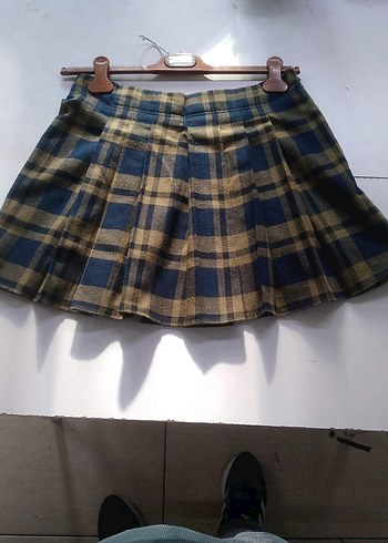 Kahverengi Pilili Midi Yün Etek - Görsel 2