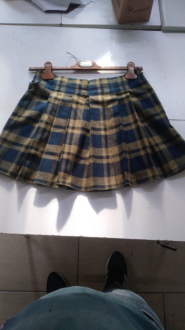 Kahverengi Pilili Midi Yün Etek - Görsel 2