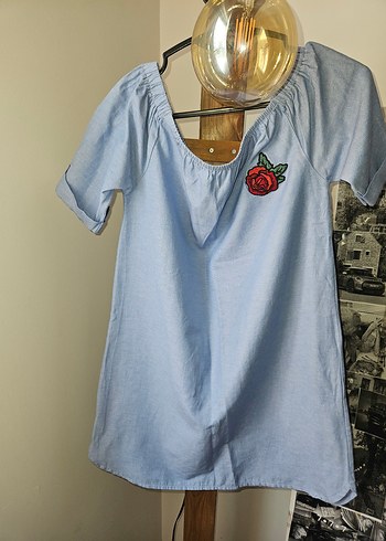 Mavi Kısa Kollu Hamile Gömleği/ Spor Mavi Denim Straplez Elbise