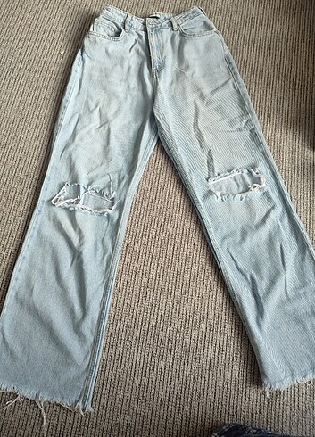 Dizi yırtık wide leg Jean 