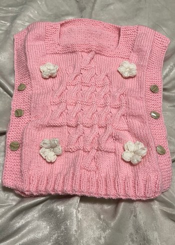 Kız Çocuk Pembe Nakışlı Örgü Süveter - Görsel 2