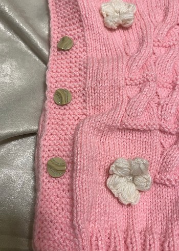 Kız Çocuk Pembe Nakışlı Örgü Süveter - Görsel 3