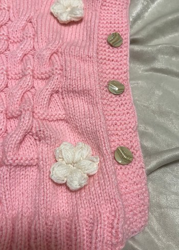 Kız Çocuk Pembe Nakışlı Örgü Süveter - Görsel 4