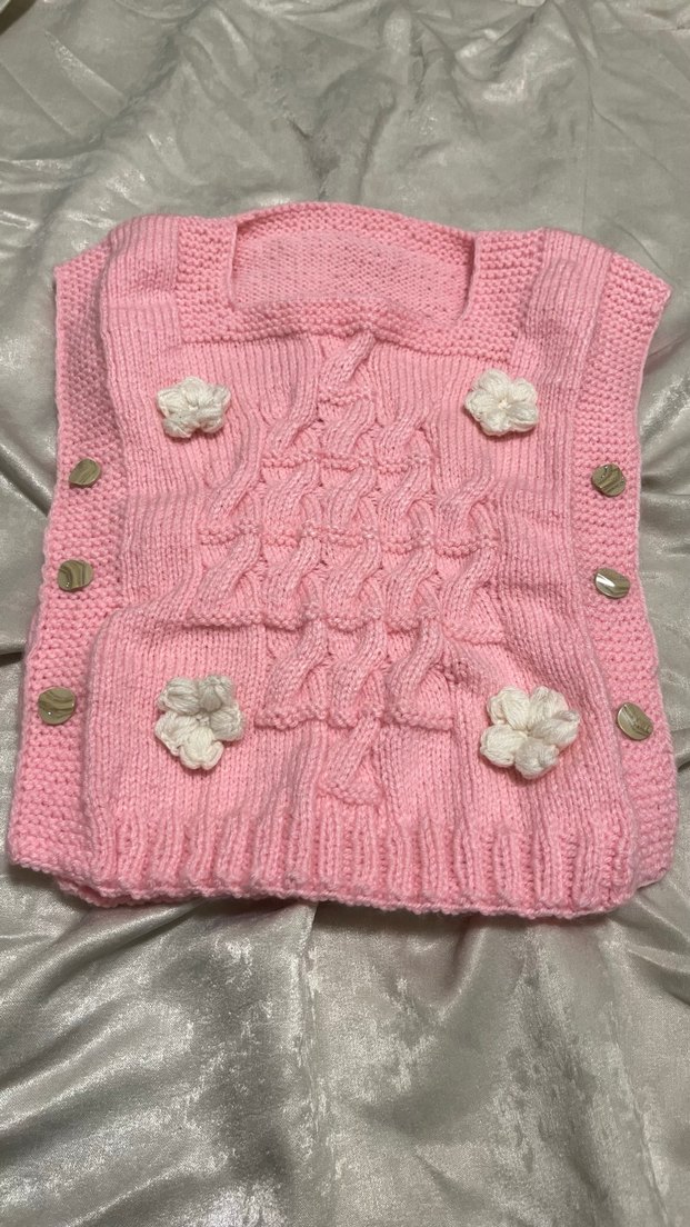 Kız Çocuk Pembe Nakışlı Örgü Süveter - Görsel 2