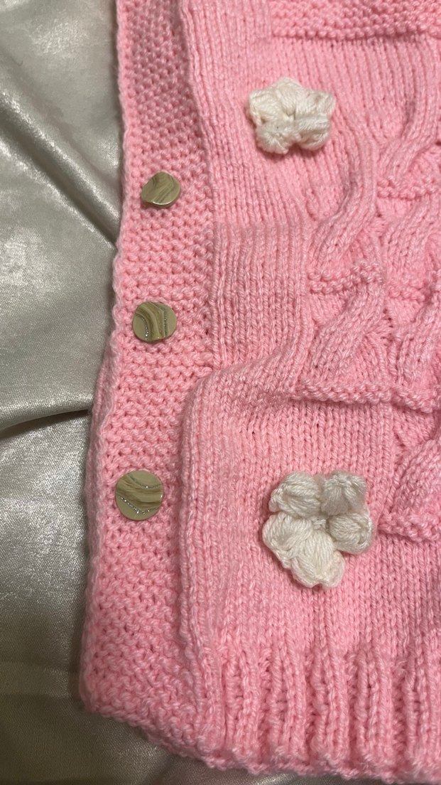 Kız Çocuk Pembe Nakışlı Örgü Süveter - Görsel 3