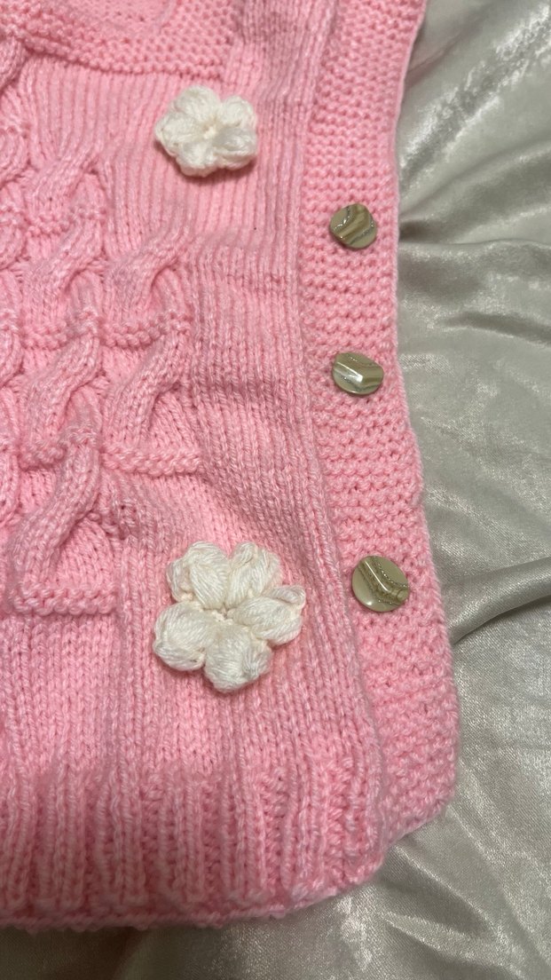 Kız Çocuk Pembe Nakışlı Örgü Süveter - Görsel 4