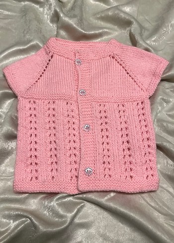 Kız Bebek Pembe Örgü Kolsuz yelek. - Görsel 3