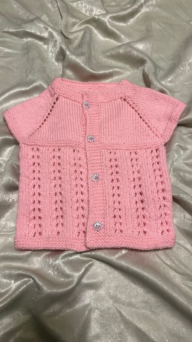 Kız Bebek Pembe Örgü Kolsuz yelek. - Görsel 3