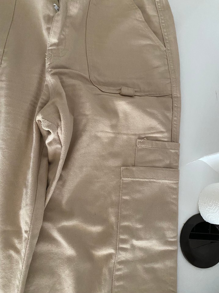 Bej Rahat Kesim Kadın Kumaş Pantolon - Görsel 4