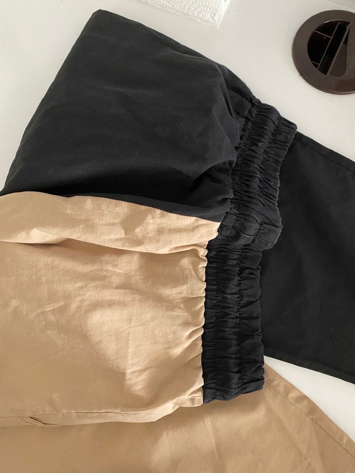 Bej-Siyah Rahat Kesim Kadın Kumaş Pantolon - Görsel 4