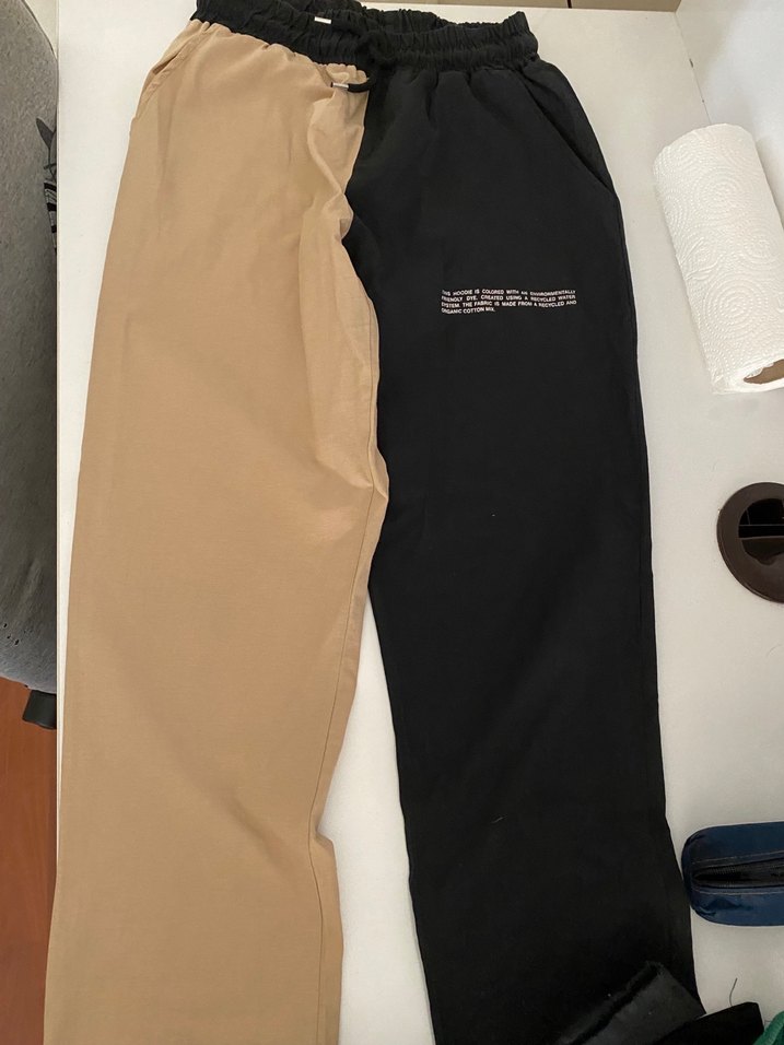 Bej-Siyah Rahat Kesim Kadın Kumaş Pantolon - Görsel 3