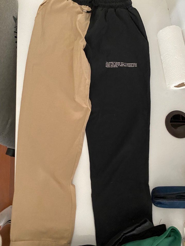 Bej-Siyah Rahat Kesim Kadın Kumaş Pantolon - Görsel 2