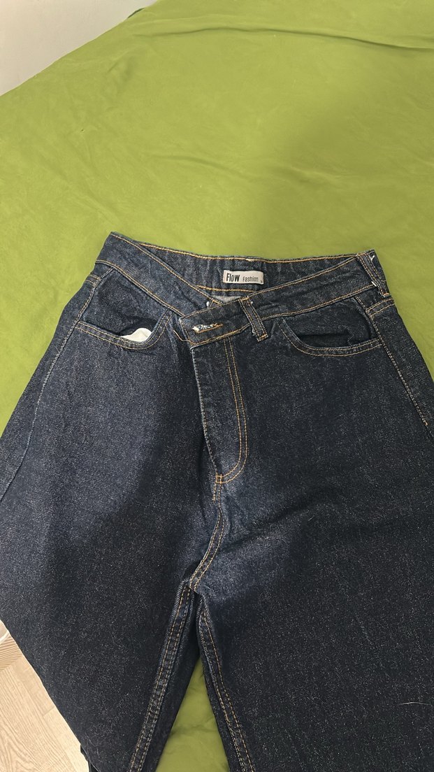 Kadın Koyu Mavi Bol Kesim Denim Pantolon - Görsel 3