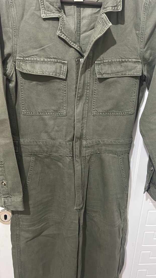 Kadın Haki Uzun Kollu Kemerli Tulum - Görsel 5