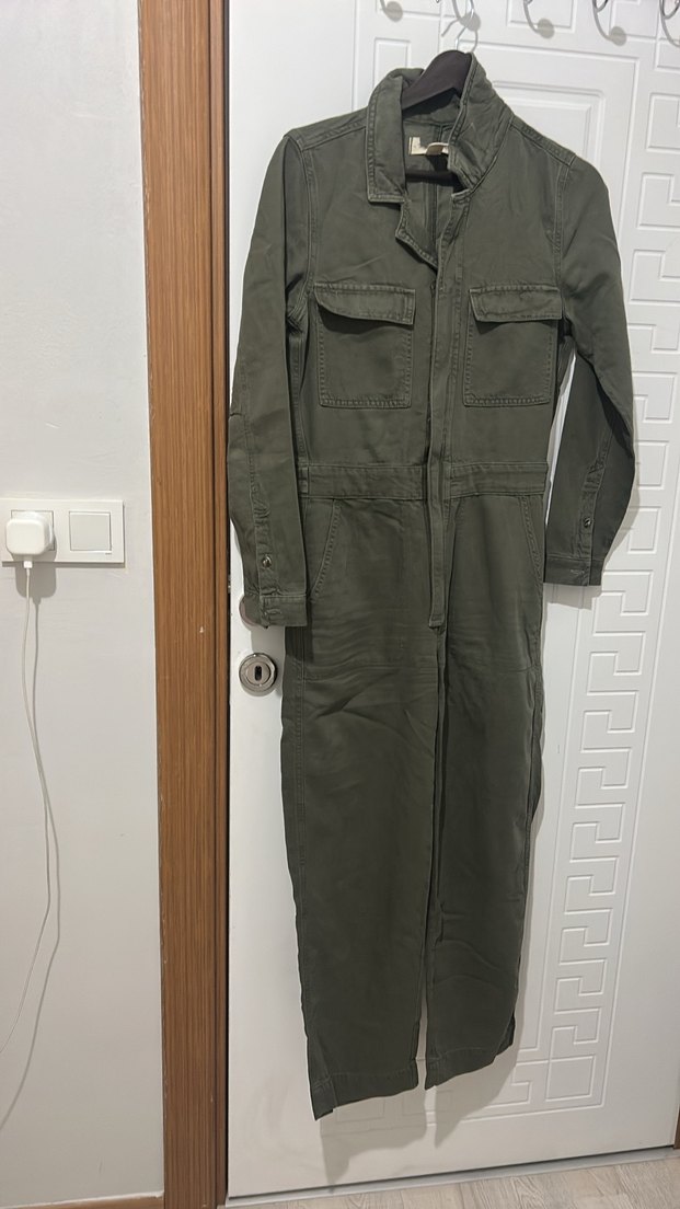 Kadın Haki Uzun Kollu Kemerli Tulum - Görsel 2