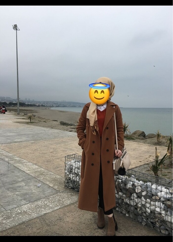 Kahverengi uzun kaşe kaban - Görsel 2