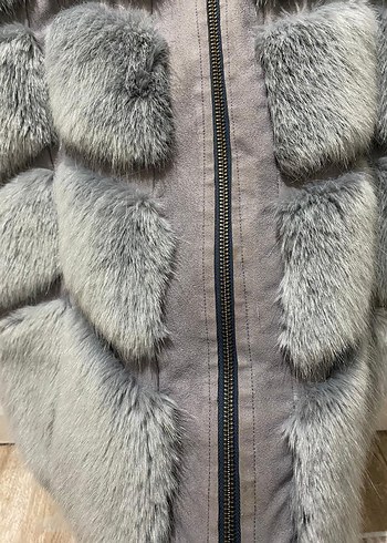 Gri Kürklü Kadın Midi Yelek - Görsel 5