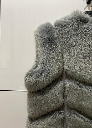 Gri Kürklü Kadın Midi Yelek - Görsel 6