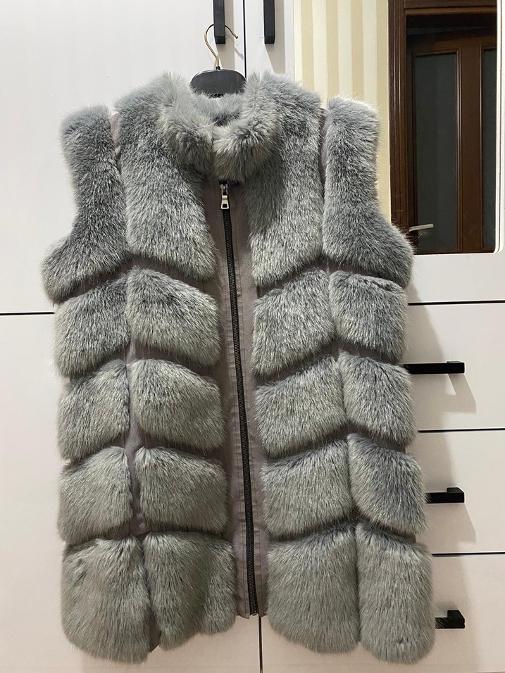 Gri Kürklü Kadın Midi Yelek - Görsel 2