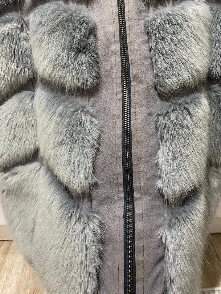 Gri Kürklü Kadın Midi Yelek - Görsel 5