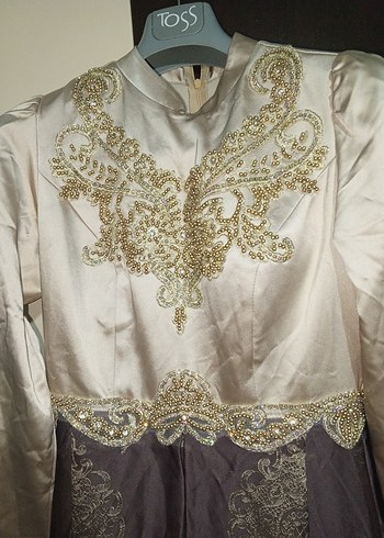 38 Beden Nakışlı Uzun Mor Vintage tesettür abiye