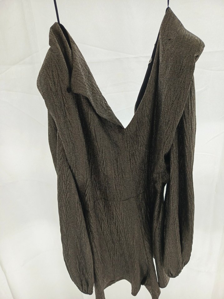 Kadın Gri Triko simli night mini tulum - Görsel 3