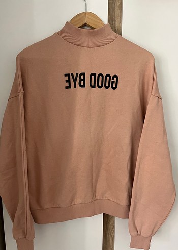 Toz pembe Yüksek Yaka Kadın Sweatshirt