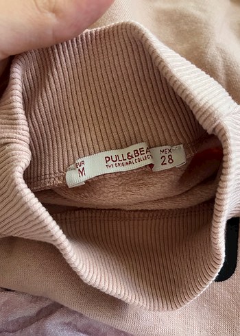 Pull and Bear Toz pembe Yüksek Yaka Kadın Sweatshirt