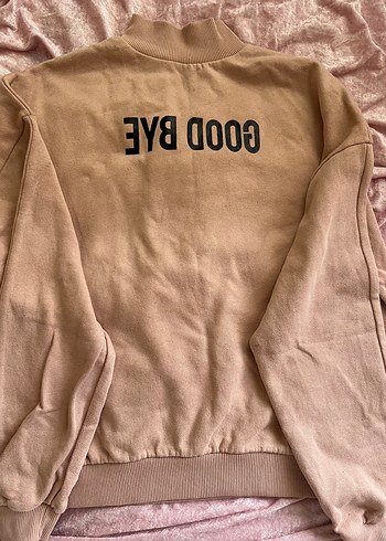 Toz pembe Yüksek Yaka Kadın Sweatshirt