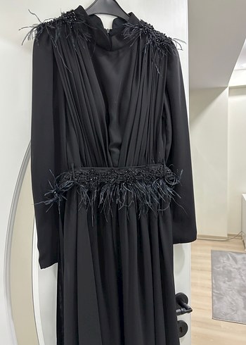 Uzun Siyah Drapeli Gotik Kadın Abiye Elbise - Görsel 3