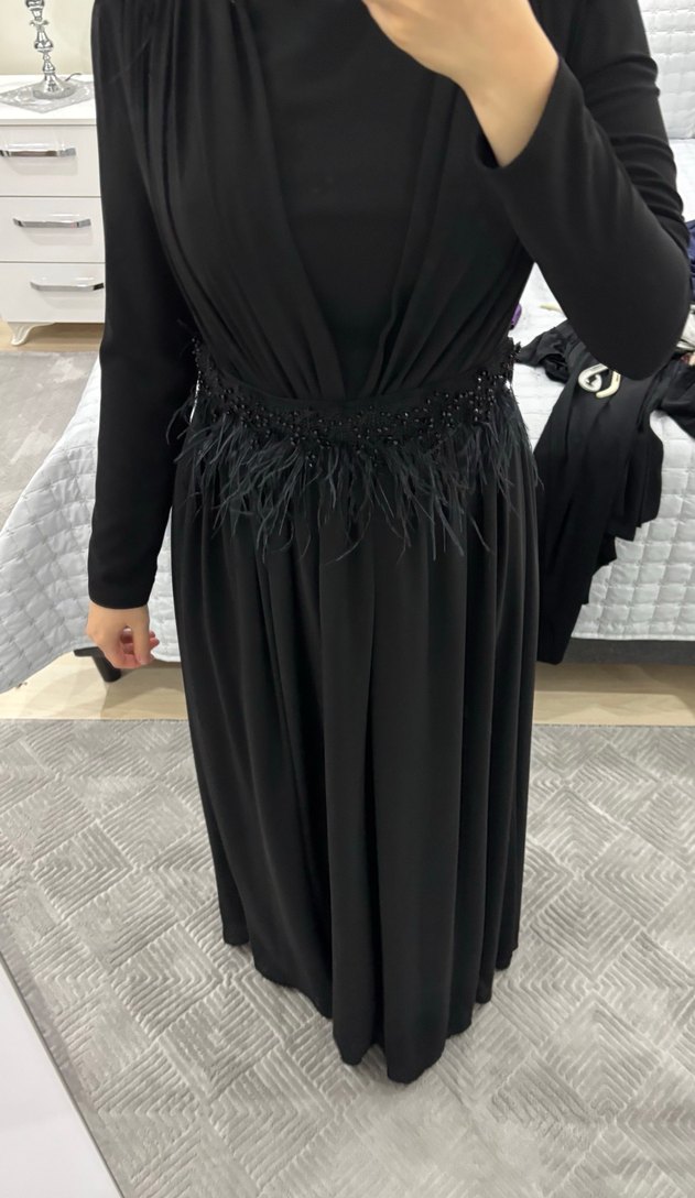 Uzun Siyah Drapeli Gotik Kadın Abiye Elbise - Görsel 2