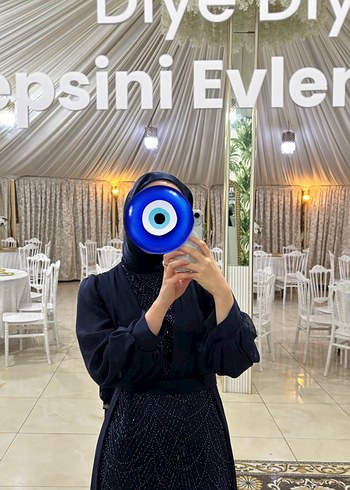 Uzun Kollu lacivert Drapeli Abiye Elbise - Görsel 2