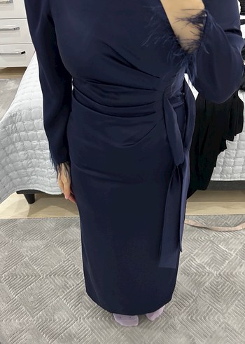 Lacivert Drapeli Uzun Abiye Elbise - Görsel 2