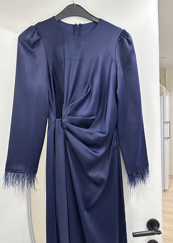 Lacivert Drapeli Uzun Abiye Elbise - Görsel 3