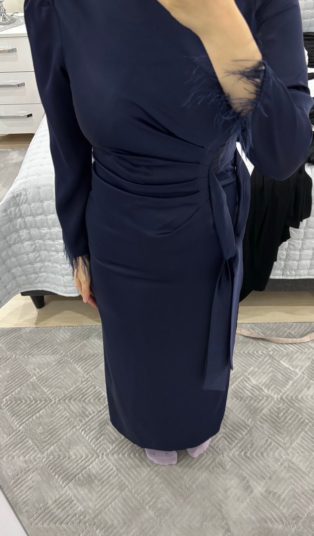 Lacivert Drapeli Uzun Abiye Elbise - Görsel 2