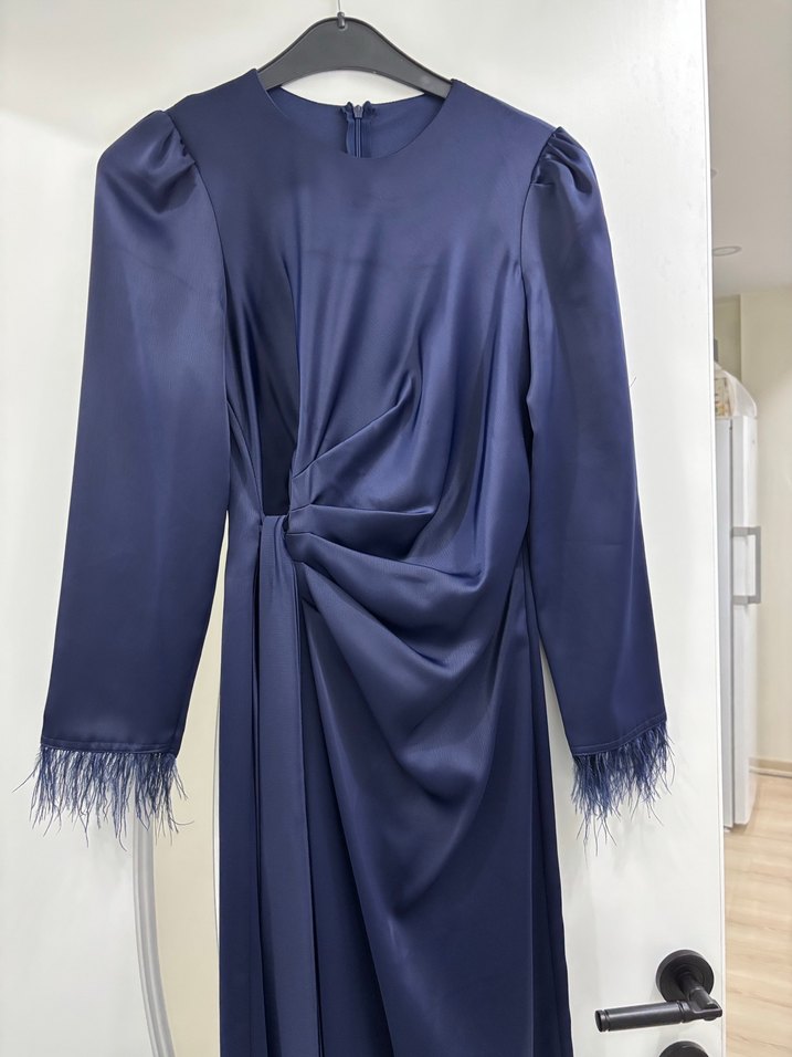 Lacivert Drapeli Uzun Abiye Elbise - Görsel 3