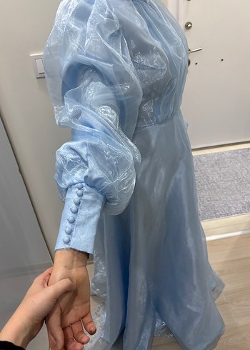 Mavi Drapeli Uzun Abiye Elbise - Görsel 3