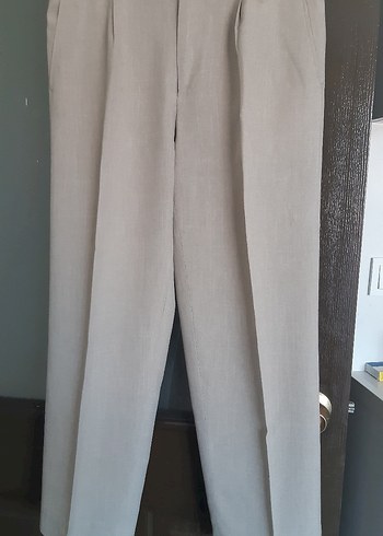 Bej Keten Regular Fit Pilili Erkek Pantolon