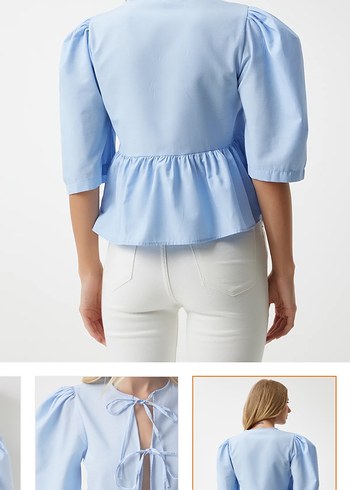 Trendyol & Milla Mavi V Yakalı Kısa Denim Kadın Gömlek