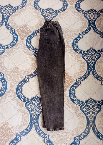 Diğer Gri Bağlama Desenli Düğmeli Bol Kesim Jean