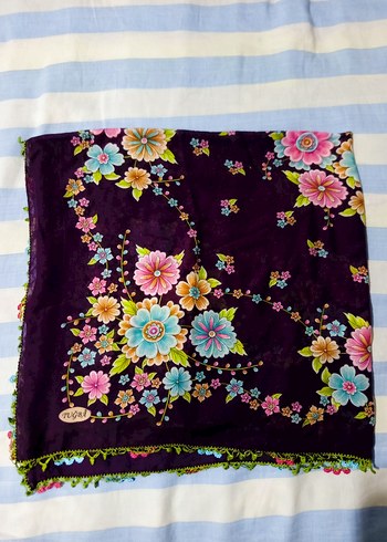 Dantel Detaylı Mor Bohem Kadın Fular - Görsel 2