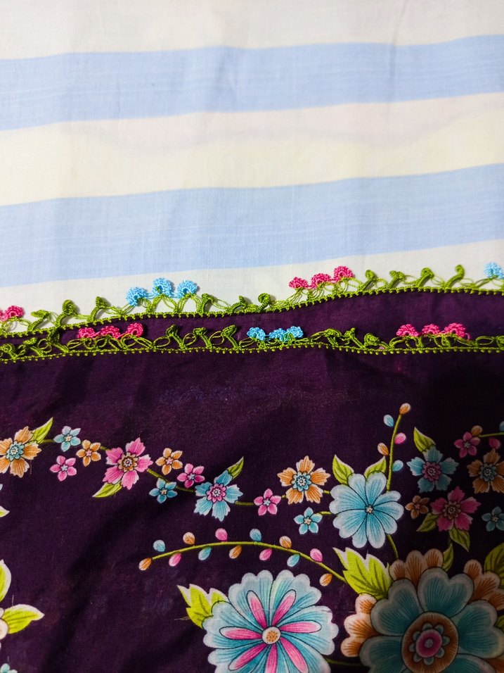 Dantel Detaylı Mor Bohem Kadın Fular - Görsel 3