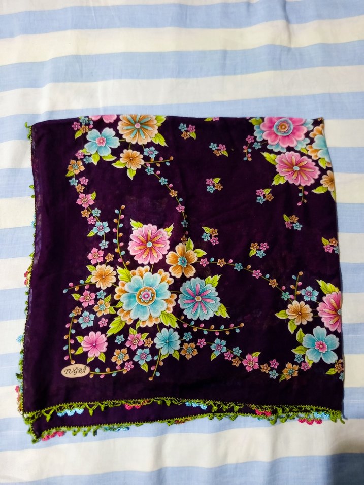 Dantel Detaylı Mor Bohem Kadın Fular - Görsel 2